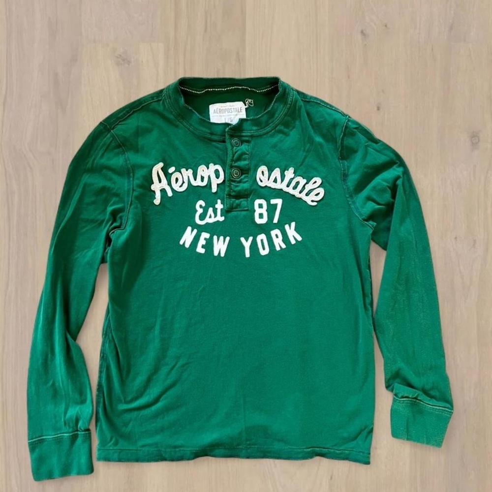 Aeropostale Green Long-Sleeve Henley with White Logo